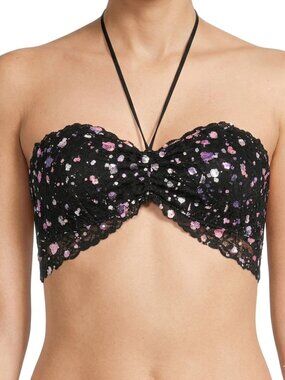 NWT PINK Victoria’s Secret Black Lace Sequin Bandeau Halter Bra Top Multi